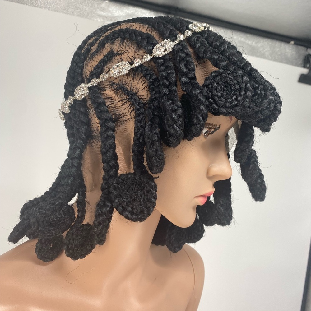 Elegant Black Handmade Full Braided Wig